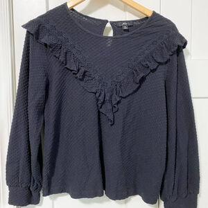 J. Crew black honeycomb knit cotton long sleeve top size medium